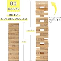 Vista 2 de GOROCK Juegos de Torre Gigante de Volterío, 60 piezas de bloques de madera hasta 5 pies de altura con tablero de puntuación de dados y bolsa