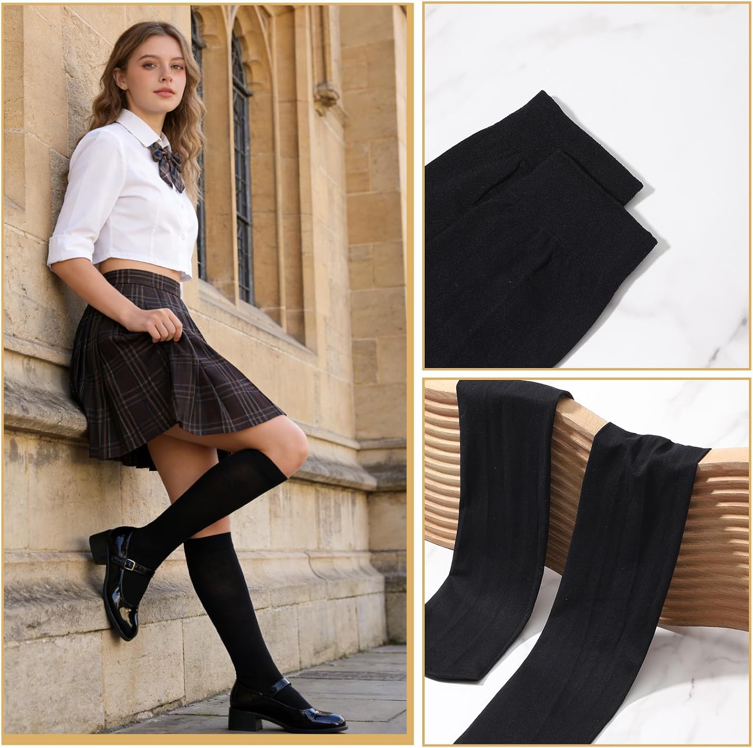 5 Pairs Black Knee High Socks for Women Girls Long Tall Stockings, School Uniform Athletic Casual Cosplay Socks