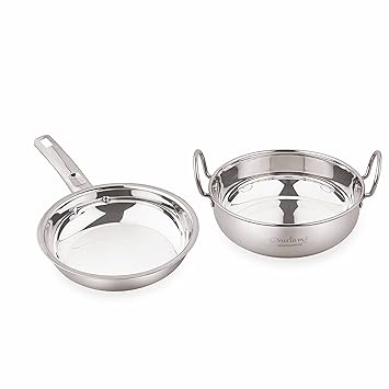 Neelam Stainless Steel Induction Bottom Breakfast Set (M), Fry Pan & Kadai Cookware Set of 2 Pcs