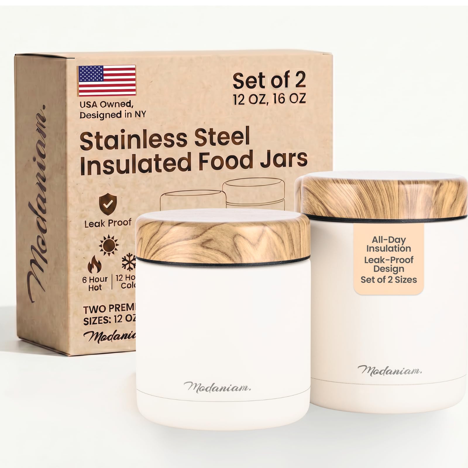 Stainless Steel Insulated FoodJar Set of 2 (16oz + 12oz) | Wide Mouth | Soup Thermo for H…