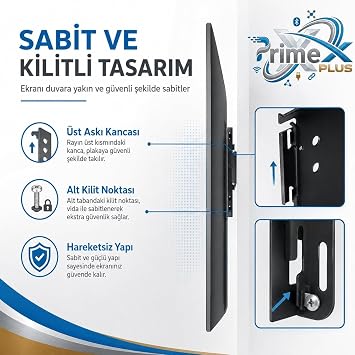 PrimeX STR-30S 22-42 İnç VESA Universal TV Monitör Askı Aparatı, Sabit Kilitli Max 35kg LCD LED TV Duvar Askı Aparatı, İnce Profil Duvar Montaj Aparatı, Televizyon ve Monitör Uyumlu Siyah