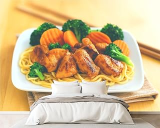 Wall Mural Peel and Stick Japanese Chicken Shrimp Teriyaki Shrimp Pictures Wallpaper Removable Self-Adhesive Large Murals Wall Decor for Kids Room Bedroom Living Room 100''x144''