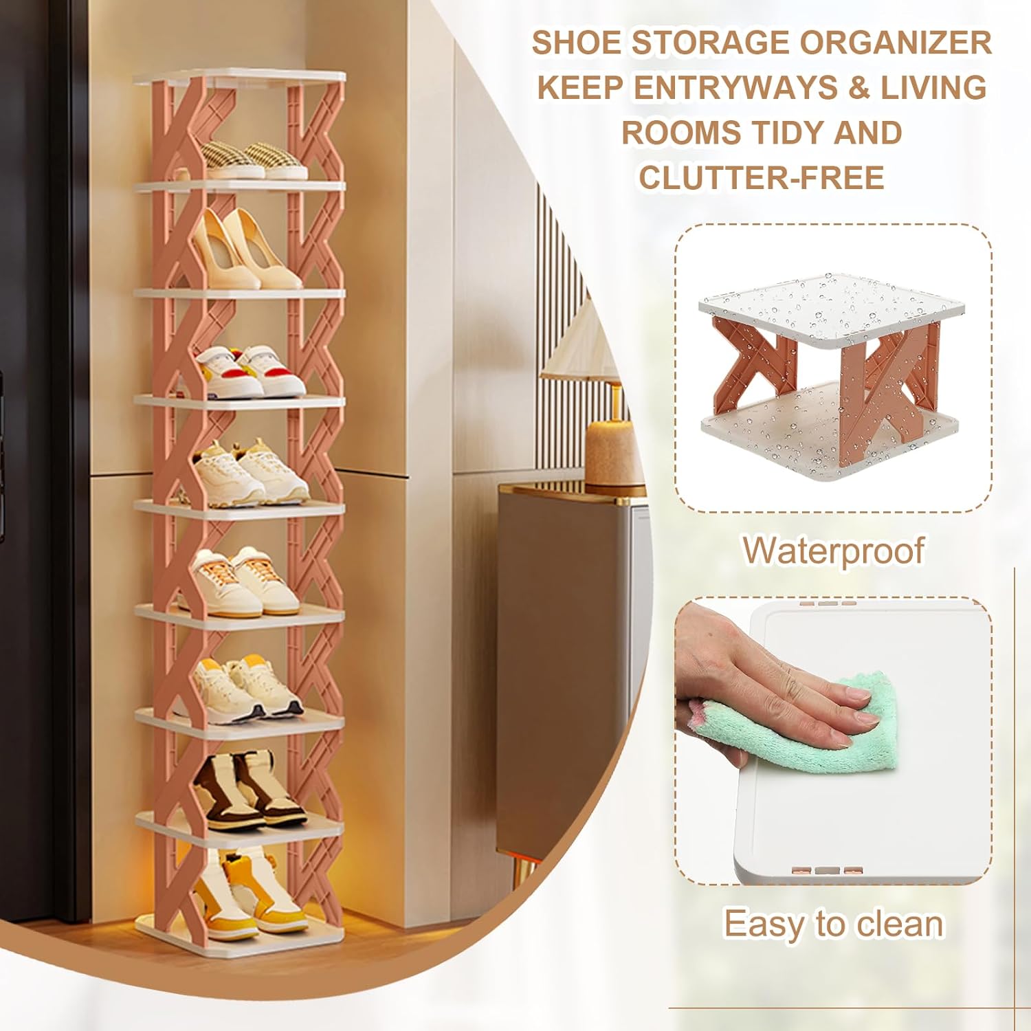 uxcell 5-Tier Free Standing Shoe Racks, Vertical Narrow Stackable Organizer Shoes Storage Shelf for Front Door Garage Entrance Closet and Small Spaces, Purple