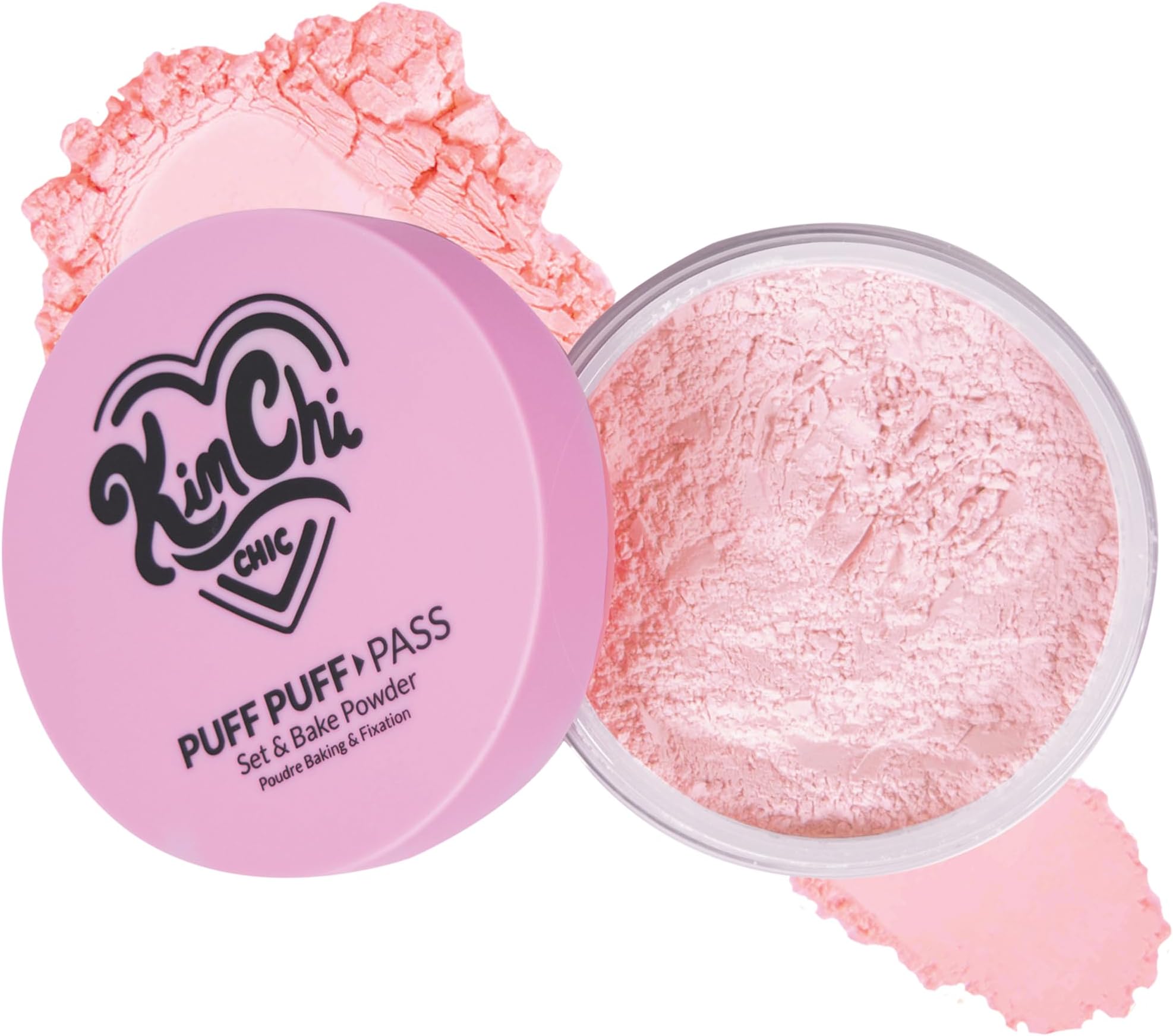 KimChiChic Beauty Puff Puff Pass Set and Bake Setting Powder for Makeup, Extra Fluffy Loose Face Powder Poof, Soft Natural Face Makeup for Uneven Skin Tone, 09 Pink