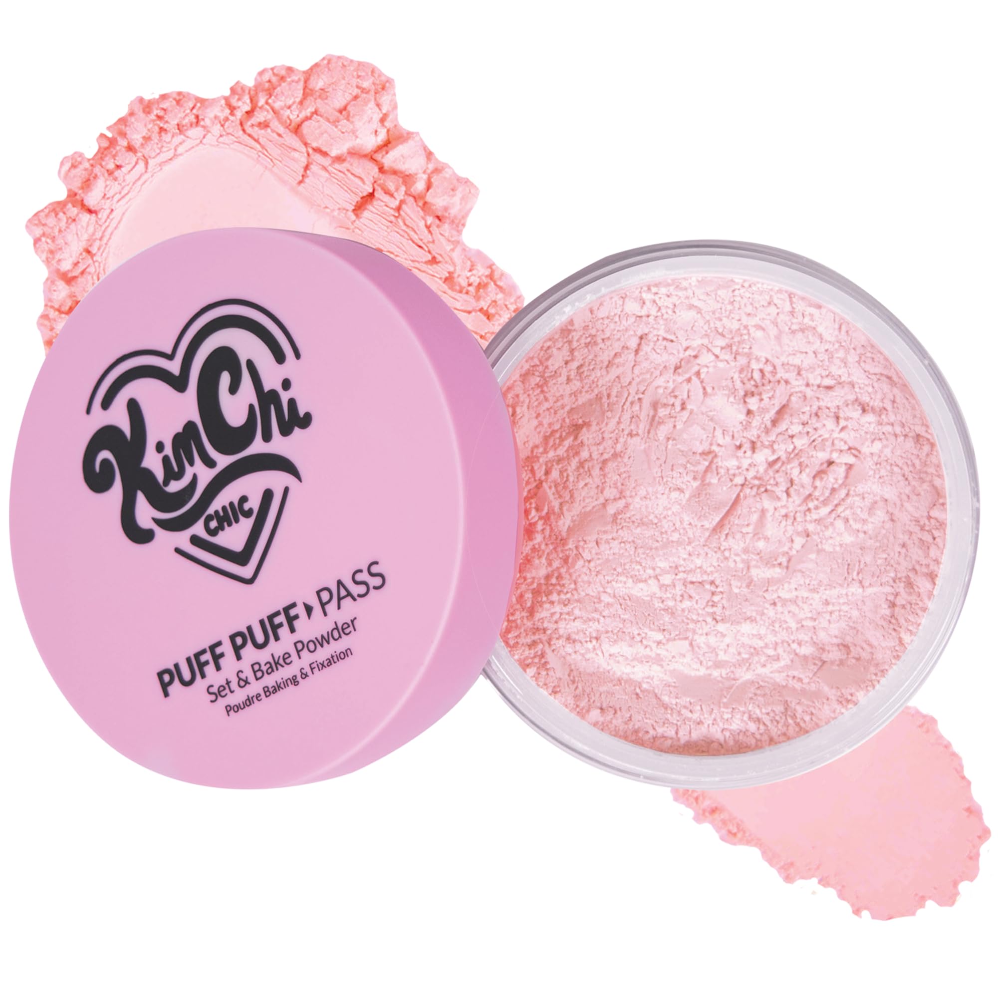 KimChiChic Beauty Puff Puff Pass Set and Bake Setting Powder for Makeup, Extra Fluffy Loose Face Powder Poof, Soft Natural Face Makeup for Uneven Skin Tone, 09 Pink