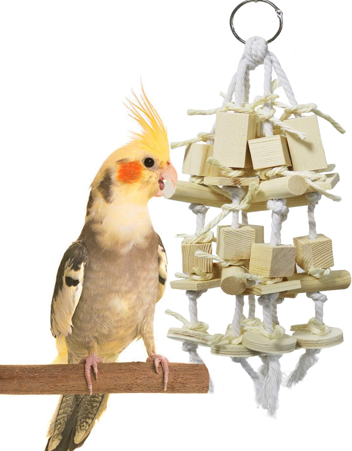 BWOGUE Natural Wood Bird Chewing Toys Parrot Chew Toy Wooden Blocks Birds Cage Bite Toys Great for Parakeet, Amazon, Macaws, African…