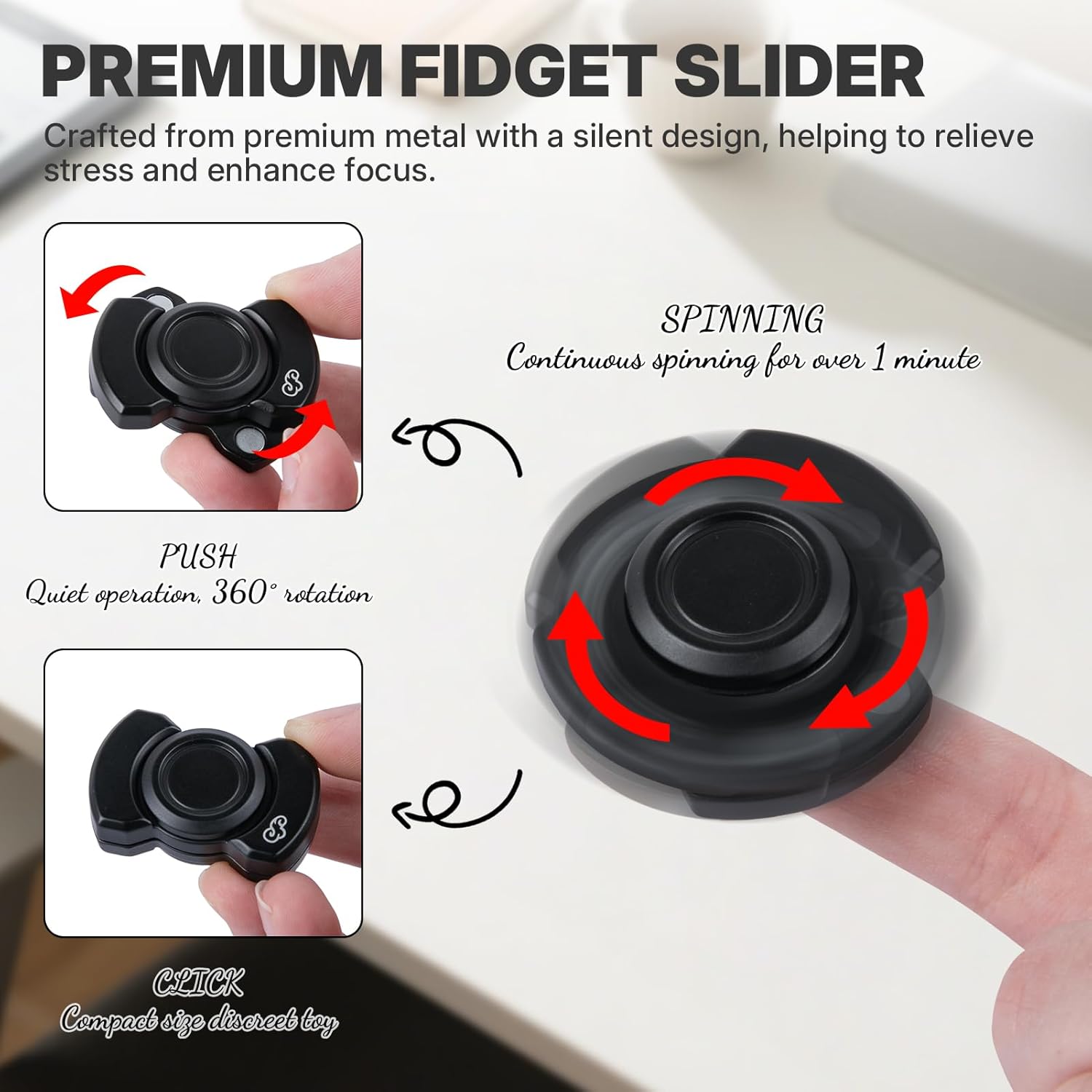 5 Pcs Fidget Toys Adults Metal Fidgets Toy Set Magnetic Slider Clicker/Spinner for Stress & Anxiety Relief, Office Desk Sensory Toys for Autism ADHD Cool Gadgets Gift for Men Women