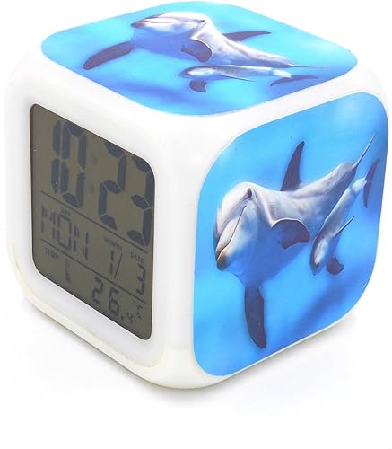 Miniatura 2 de BOYAN Nueva familia de delfines LED despertador reloj de escritorio calendario snooze brillante LED despertador digital para adultos unisex niños
