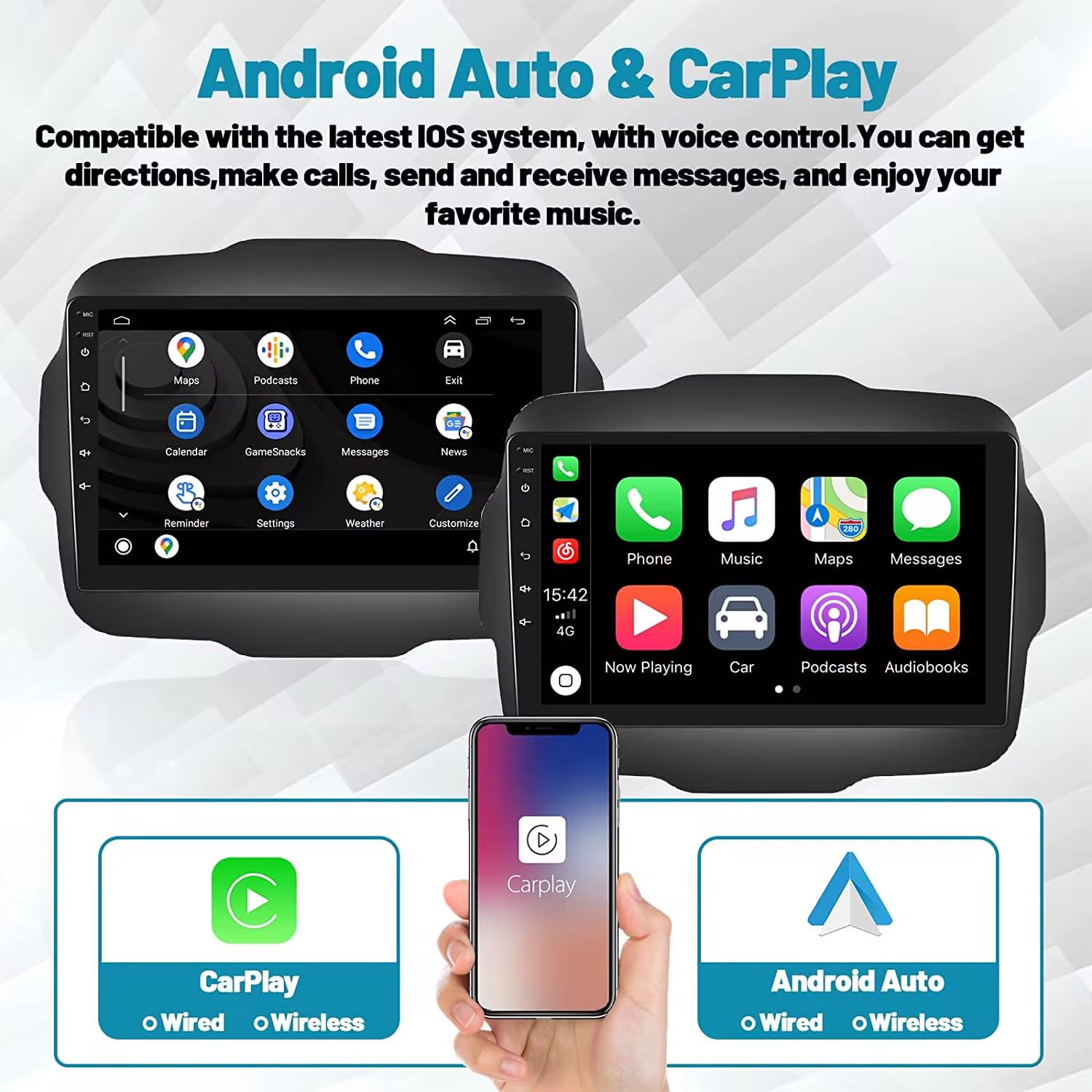 [8+128] Autoradio Android 9 Pollici per Jeep Renegade 2014-2019, Schermo Touch HD, Apple CarPlay & Android Auto, GPS Navigatore, Bluetooth WiFi USB (4GB RAM - 32GB ROM)