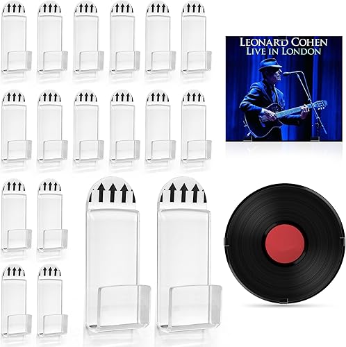 XANGNIER Estante de exhibición para discos de vinilo sin taladro, 18 piezas autoadhesivas de acrílico acrílico transparente, soporte para