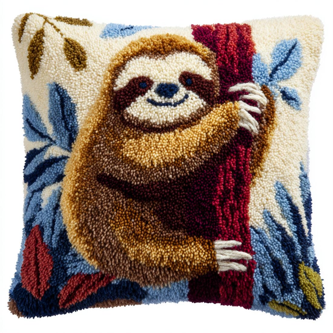 Kitquiver P Animal Latch Hook Cushion Kits Cartoon Sloth Diy Tapestry Throw Illow Cover Needlepoint Cushion Kits For Home Décor Needlework Kit For Beginners 17X17in