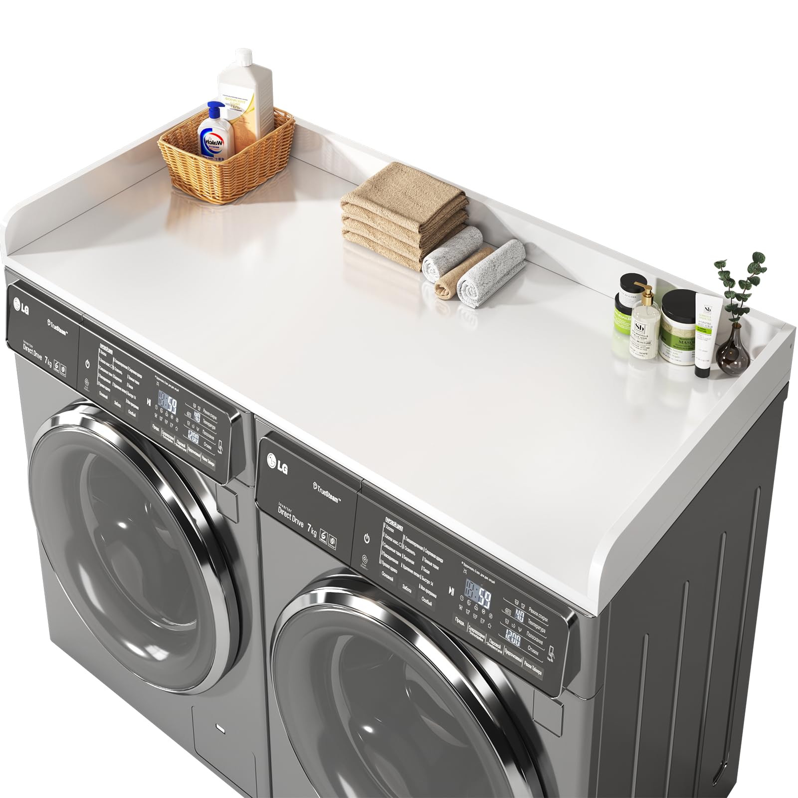 Washer And Dryer Countertop,54"W x 27.5"D Laundry Topper For Washer And Dryer With 2.75"H Edge,Laundry Countertop Storage With Non-Slip Pad(White)