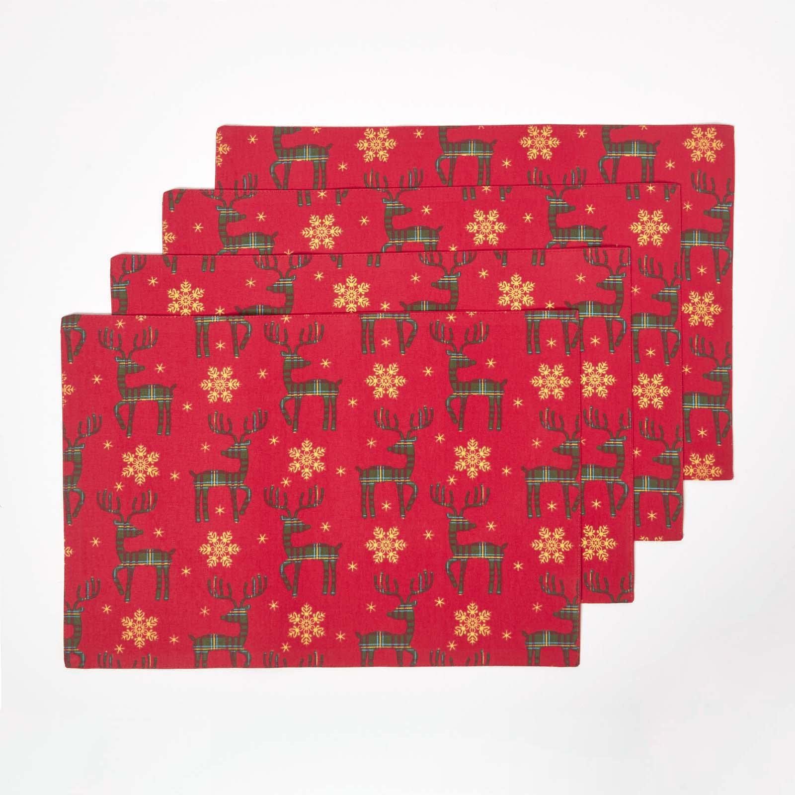 Homescapes Unisex Red Reindeer Christmas Placemats, Set Of 4