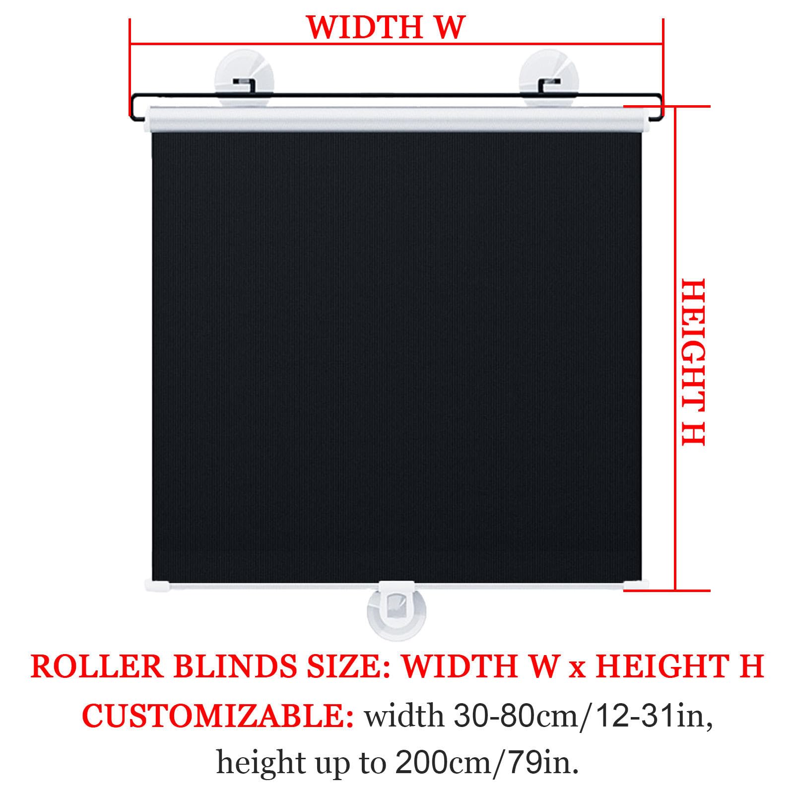 Saugnapf-rollos Ohne Bohren, Verdunkelungsrollos Für Fenster, Verdunkelungsvorhänge 30-80cm Breit, Dachfenster Rollos, Einziehbare/tragbare Sonnenschutzrollos Jalousien,grey-80x200cm/31*79in