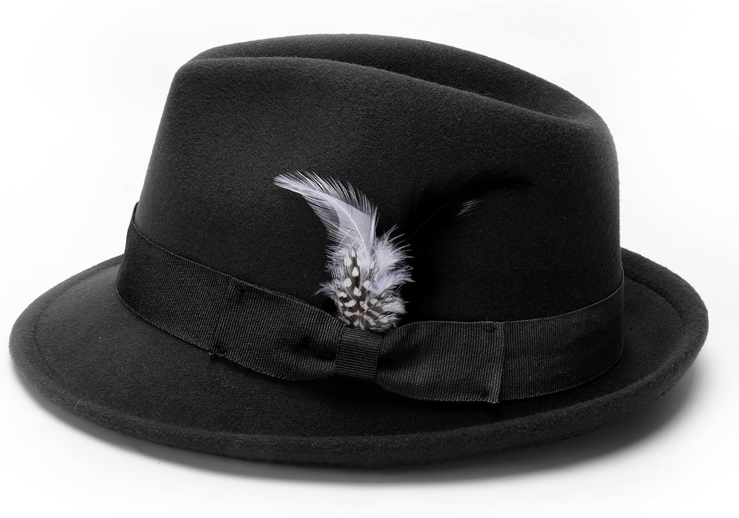 Ultrafun Fedora Hats for Men Women Classic Short Brim Felt Manhatta Fedora Hat with Feathers Band - Image 3