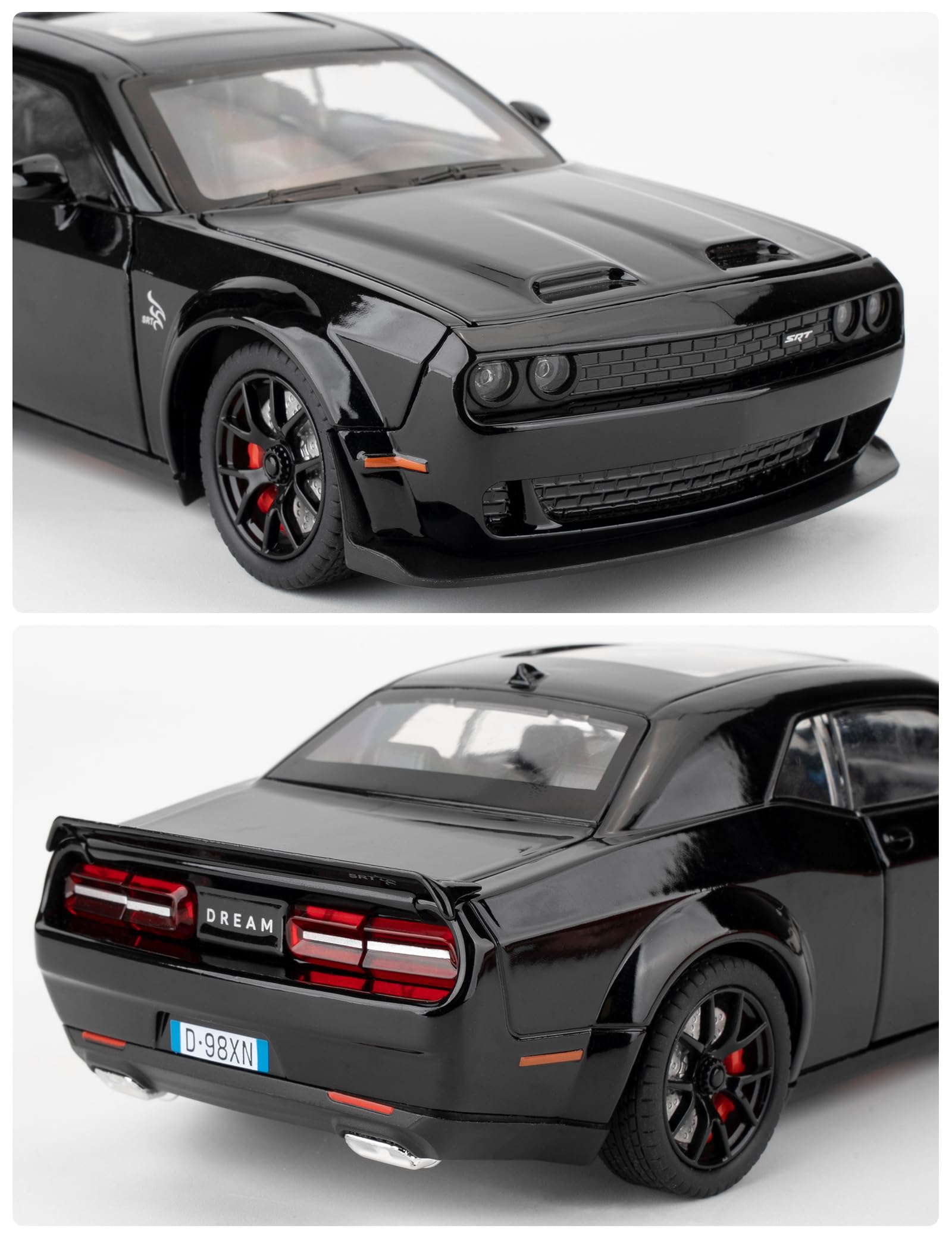 imtfzct Modèle de voiture 1/24 Dodge Challenger SRT Hellcat, modèle à collectionner en métal avec lumières et sons, jouet de voiture à tirer vers l'arrière pour décoration, cadeau d'anniversaire pour