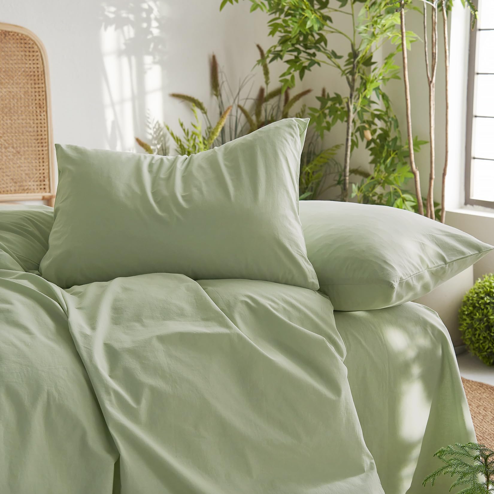 Amazon｜Wake In Cloud - セージグリーン掛け布団カバーセット 100