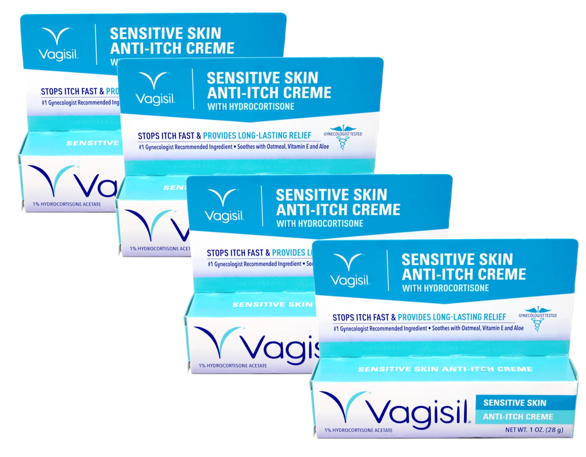 VagisilMaximum Strength Feminine Anti-Itch Cream for Women, Sensitive Skin Formula with Hydrocortisone, Helps relieve Yeast Infection Irritation, Gynecologist d, Soothes & Cools, 1oz (Pack of 4)