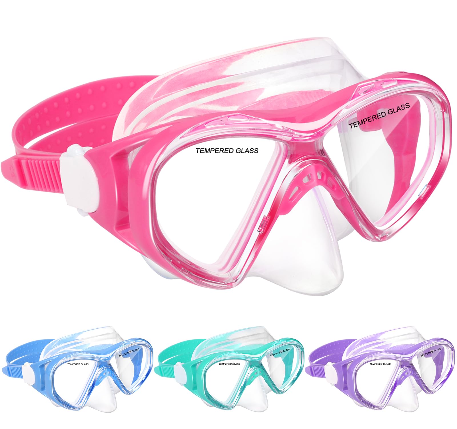 ACQCES Swimming Goggles for Boys and Girls Age 5-15, Anti-Fog Two Color Swimming Goggles with Nose Cover (Light Pink)