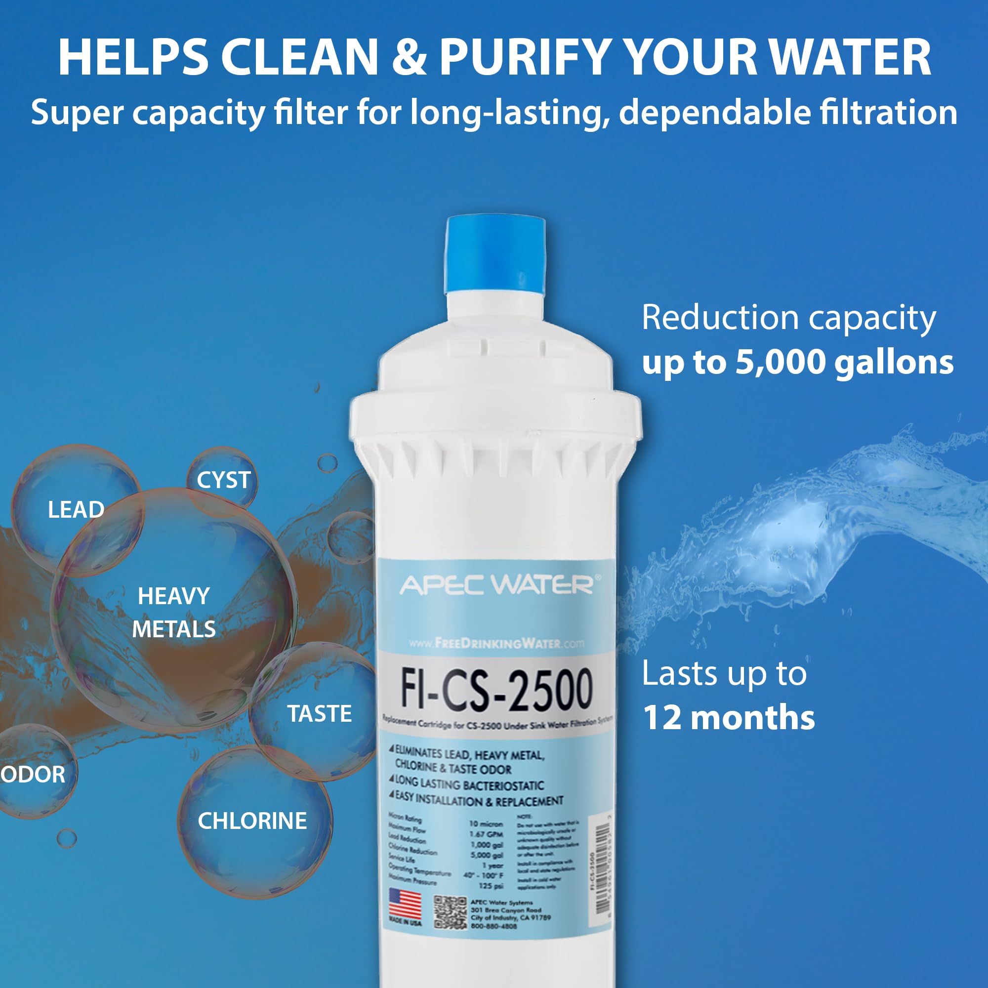 APEC Water Systems FI-CS-2500 Repuesto para Filtro de Agua, Blanco
