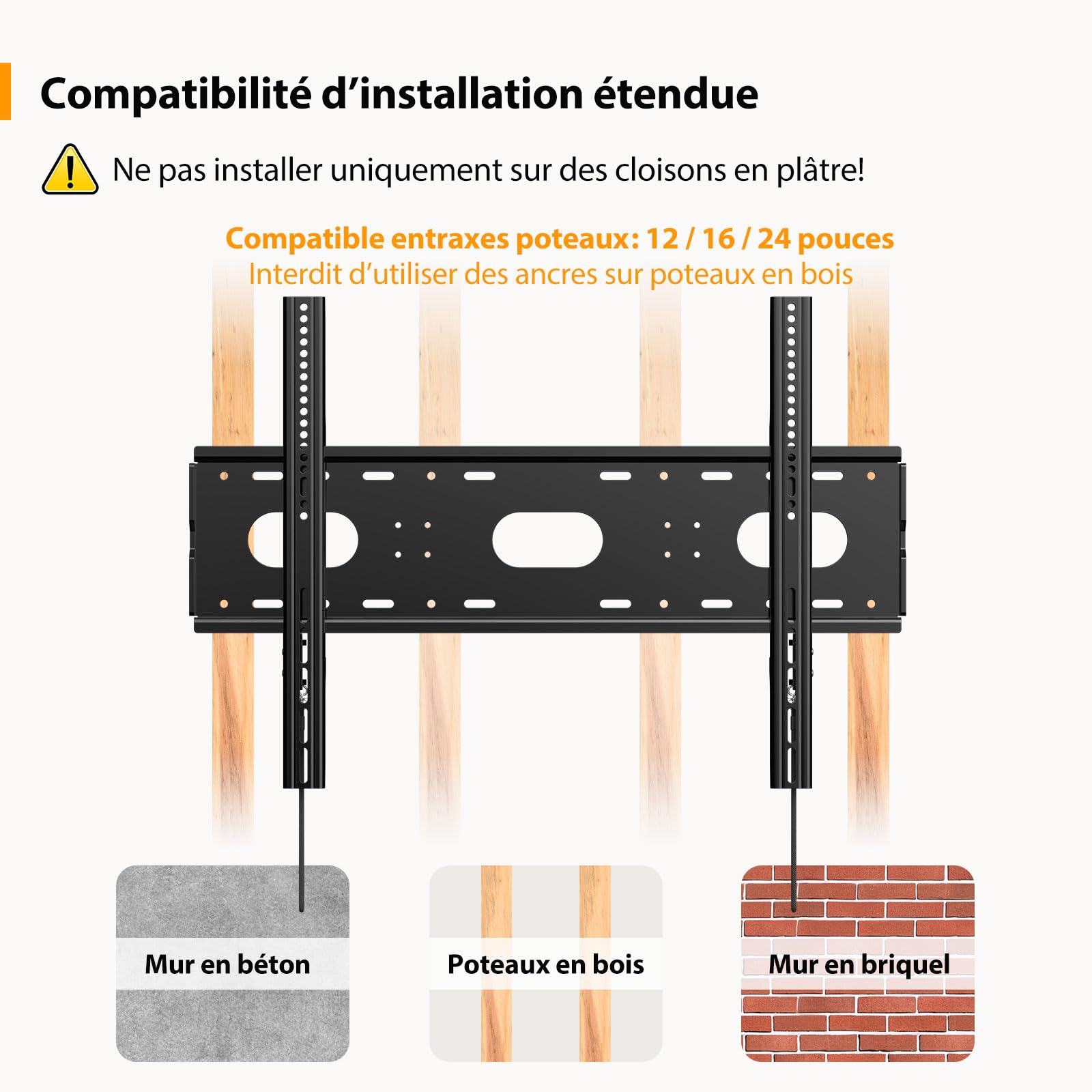 Support Mural TV Fixe Extra Plat pour Écrans 42-90 Pouces ecran,Fixation Murale Tele Grande Taille Lourde Compatible VESA 200x200-700x500mm,accroche Television Mural Charge 100 kg