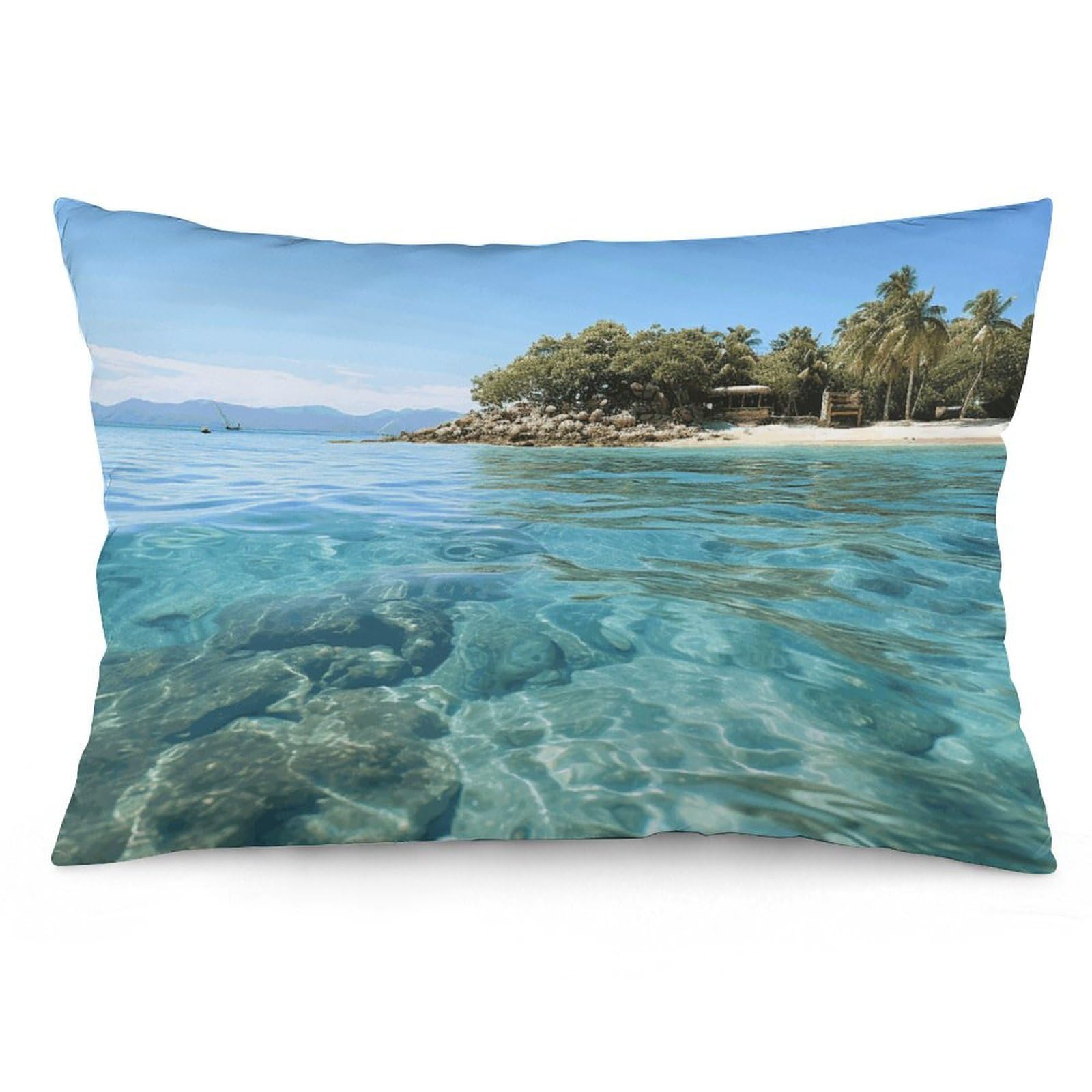 2 Pack Pillow Cases for Hair and Skin, Soft Breathable Pillow Case Covers with Hidden Zipper, Fiji Island and Clear Sea Pillowcase 20"x30" Pillow Covers for Sleeping Gift