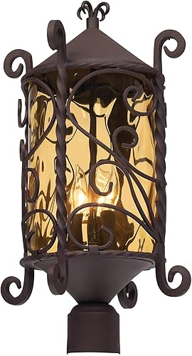 Miniatura 3 de John Timberland Casa Sevilla - Lámpara de poste rústica de nogal oscuro, pergamino de hierro martillado de 23 1/2 pulgadas, vidrio martillado para