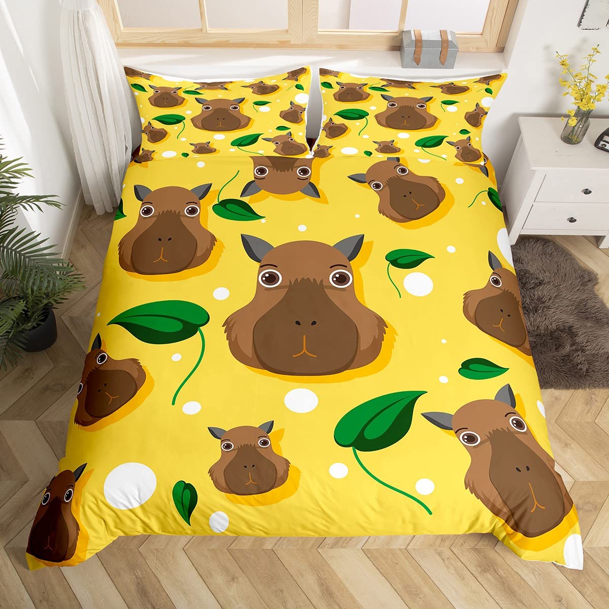 Cute Capybara Duvet Cover Set Super King Size, Cartoon Animals Comforter Cover with 2 Pillowcases, South America Rodents Bedding Set 3pcs for Kids Boys Teens Room Decor Lightweight Bedspread Cover — image 1
