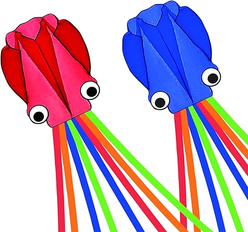 Simxkai Paquete de 2 cometas de pulpo para niños y adultos, 28 x 158 pulgadas, cometa de playa 3D grande y suave fácil de volar para niños y niñas