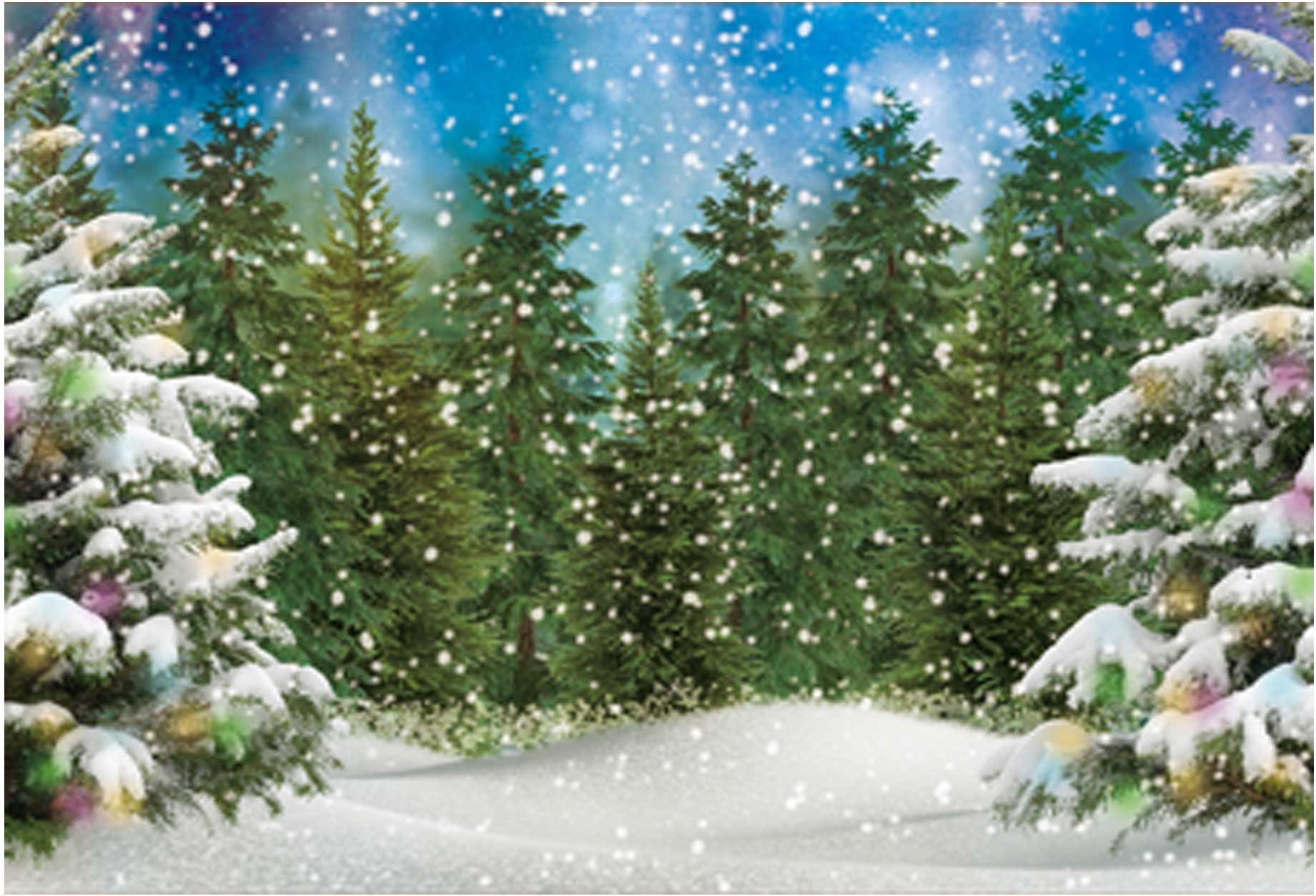 7x5FT Winter Forest Landscape Photography Backdrop Snowy Christmas Pine Tree Background Natural Scene Xmas Party Wall Decoration Supplies Photo Booth
