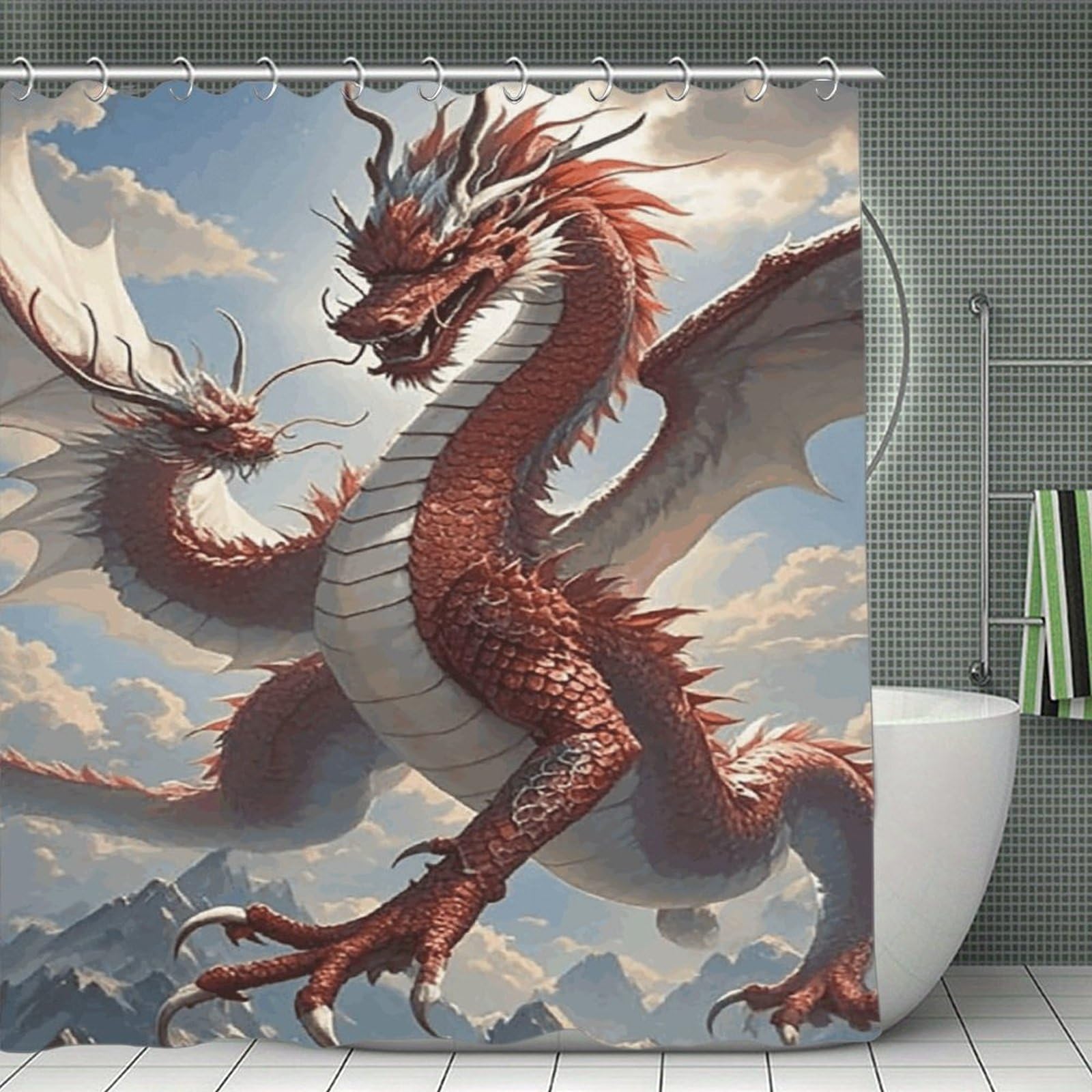 FekiLoot Chinese Dragon Shower Curtain Minimalist Aesthetic Bath Curtain with Hooks Simple Water Resistant Bathroom Shower Curtains Cute Blackout Privacy Curtains Cloth Curtain