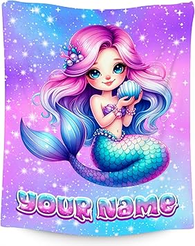 Mermaid Blanket Gifts Customized Blankets for Girls - Soft Cozy Fleece Throws for Couch, Bed 4 Sizes