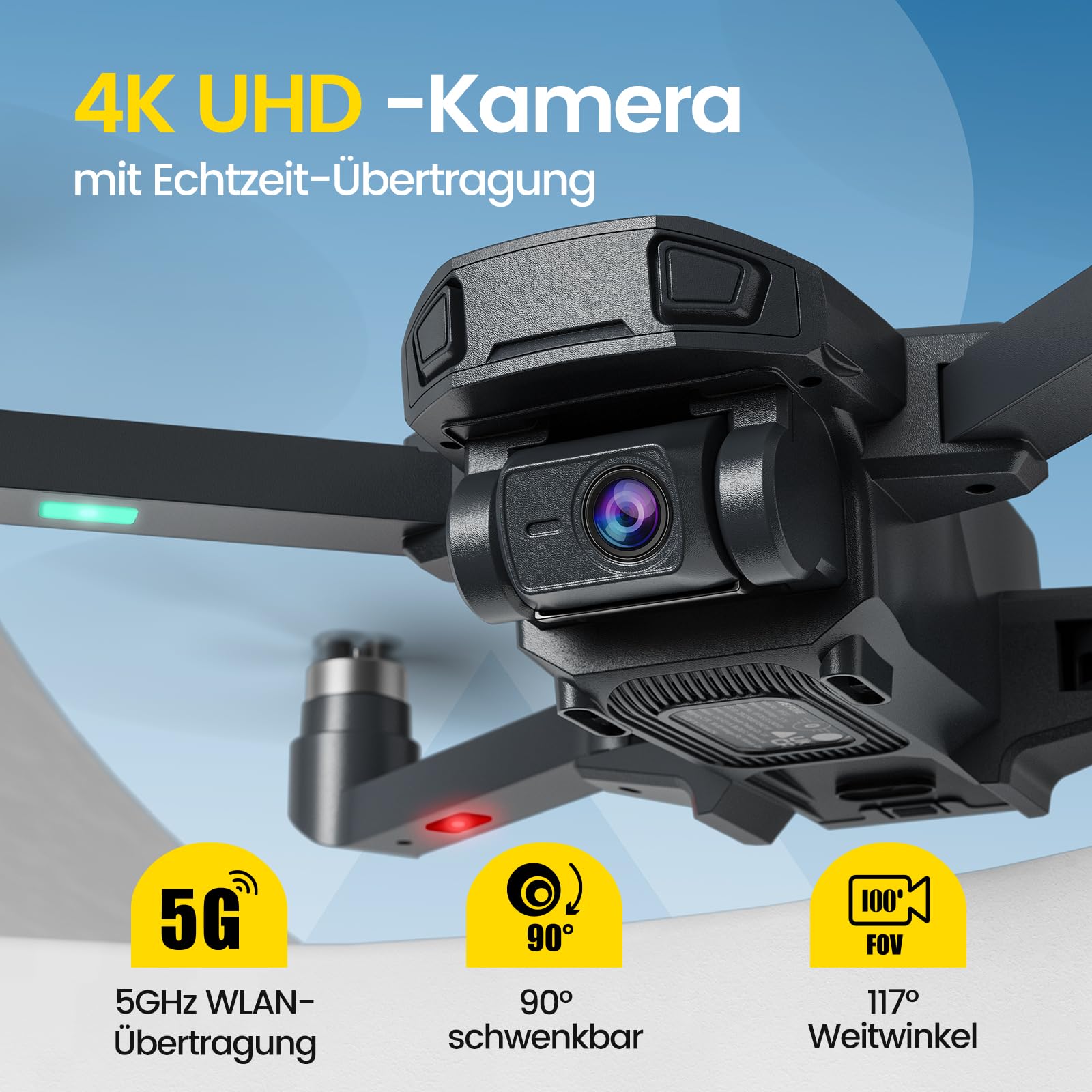 DEERC D35 GPS Drohne mit 4K Kamera für Anfänger, Faltbare RC Drohnen für Erwachsene mit Follow-Me, Auto Rückkehr, Bürstenlosem Motor, 5G-Übertragung, 60 Min. Flugzeit, 3 Akkus