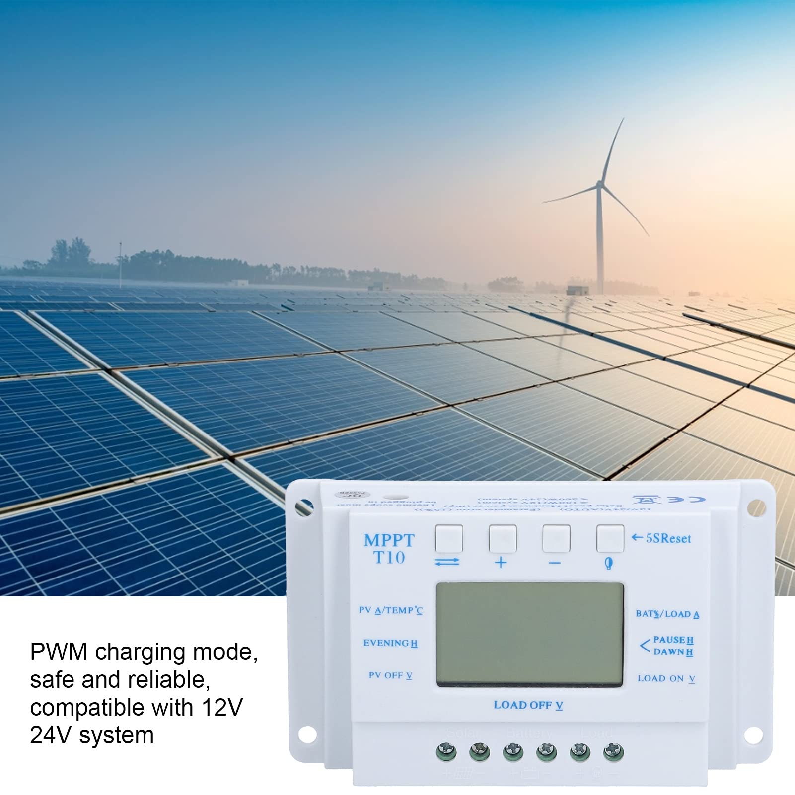 Hyuduo Contrôleur de Charge Solaire MPPT avec écran LCD, 12V/24V Auto