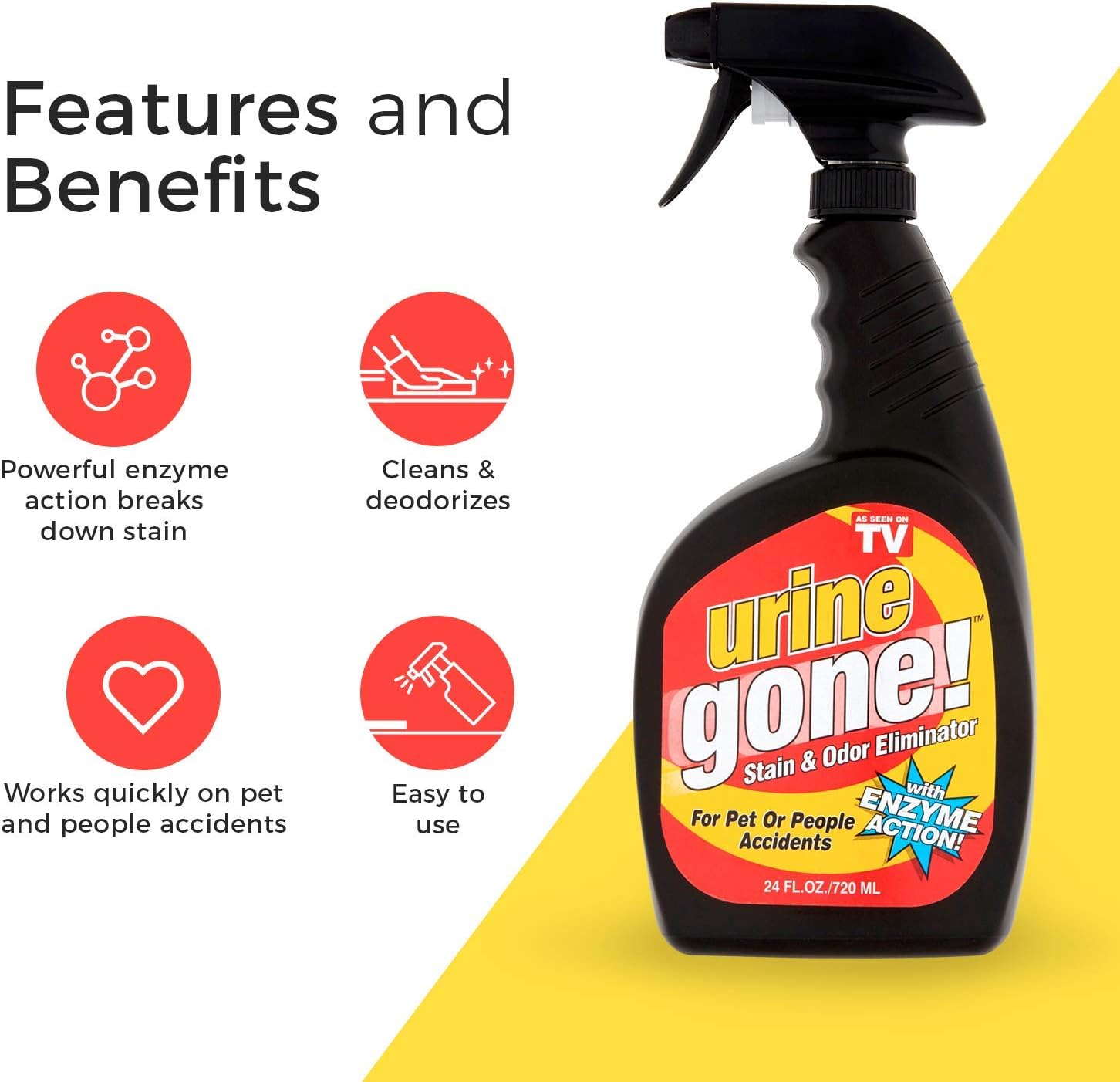 Urine Gone, S Stain & Odor Eliminator: Professional Strength Fast-Acting Enzyme-Based Solution, Instantly Penetrates and Neutralizes into the Fibers of a Carpet, Stops Pets from Remarking, 24 oz: Home & Kitchen
