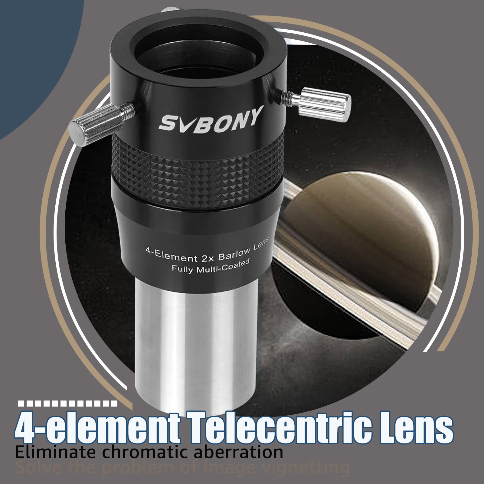 Svbony SV216 Lenti di Barlow 2x, 1.25" Metallo Barlow 4 Elementi Apochromatic FMC Telescope Lens per Fotografia Planetaria e Osservazione