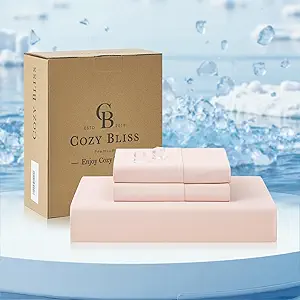 Cozy Bliss Premium Cooling Sheet Set Full Size, Q-Max>0.4, 3PCS No Flat Sheet with 2 Pillowcases, Breathable Fitted Sheet for Hot Sleepers & Night Sweats, Deep Pocket Up to 18 Inches, Pink
