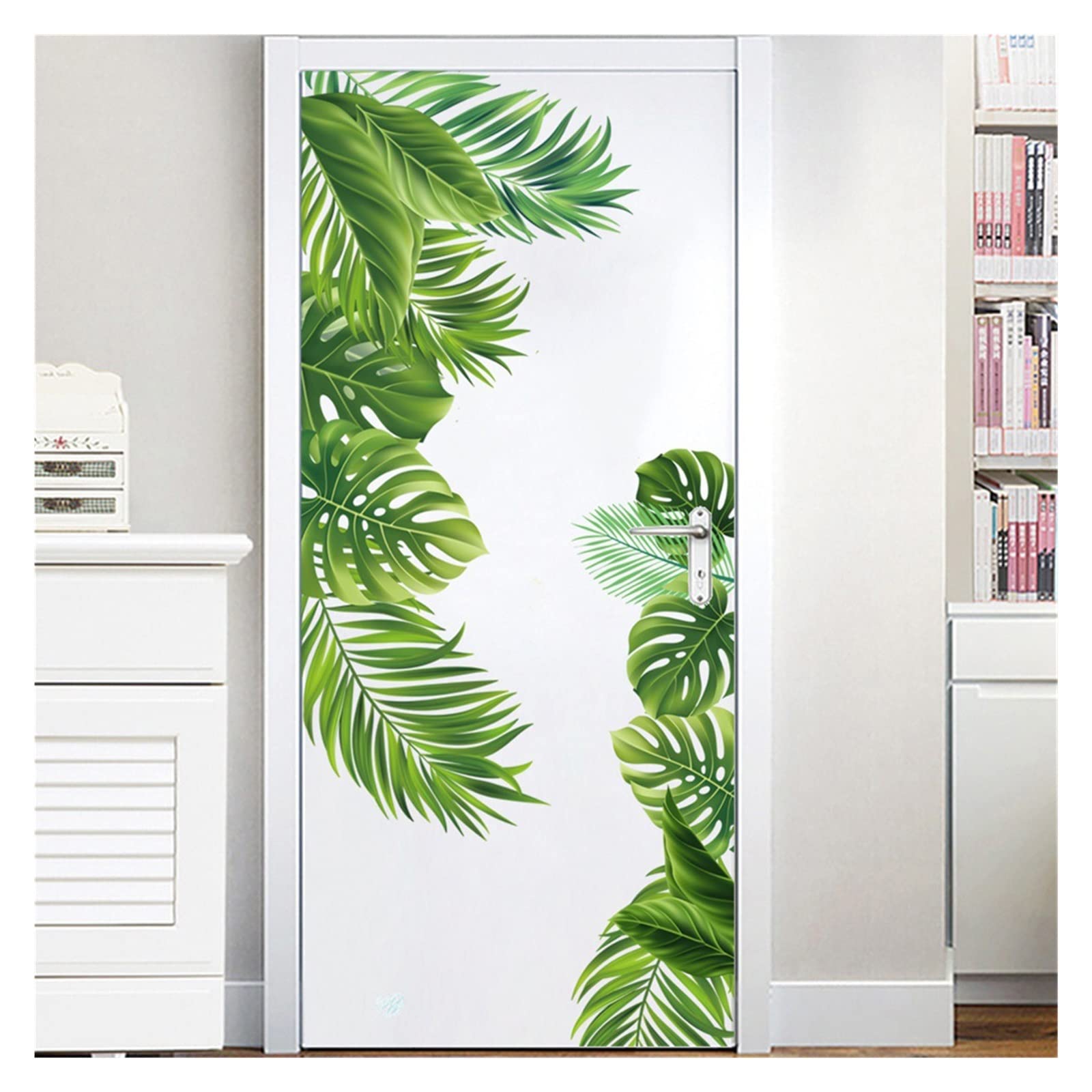 Stickers muraux chambre salon TV mur porte décoration feuilles plantes autocollantes