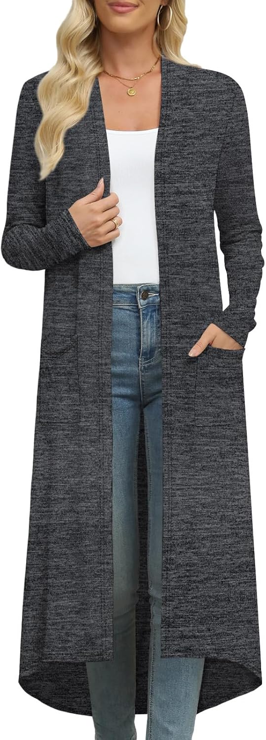 DB MOON Womens Long Cardigan Fall Lightweight Long Sleeve Sweater Light Weight Winter Open Front Sweaters with Pockets - Image 2