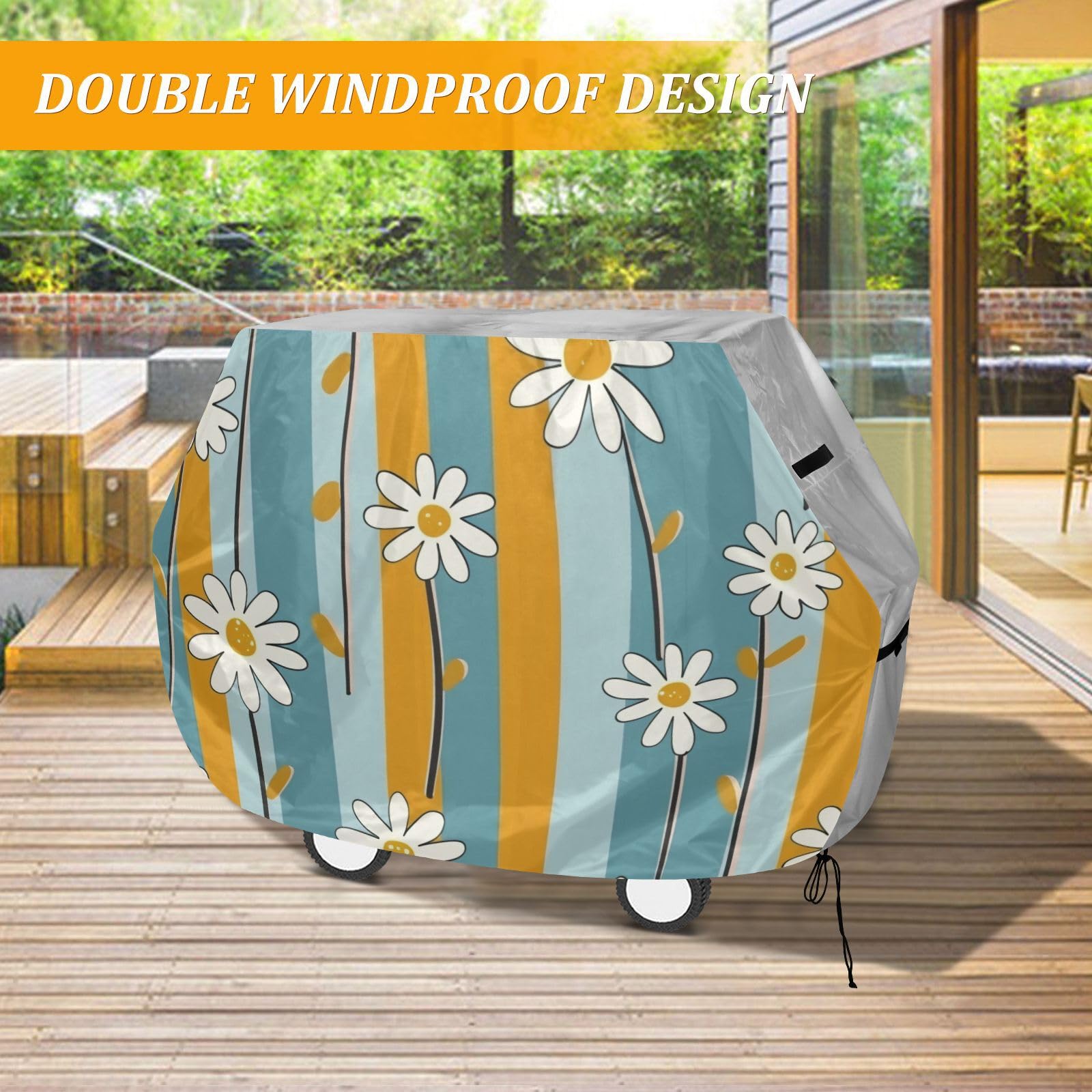 Simple Daisy Minimalistyczny pokrowiec na grill, 158 cm, wodoodporny, wytrzymały, odporny na blaknięcie i promieniowanie UV, z regulowanym sznurkiem, chroniący przed kurzem i wiatrem