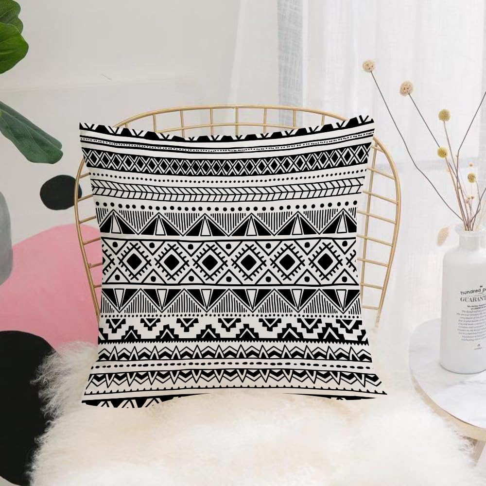 HYOSXW Cushion Cover,Throw Pillow Case Home Decorative for Living Room Bedroom Sofa Chair 16X16 Inch,Black and white tribal ethnic-style geometric stripes,Pillowcase 40X40cm