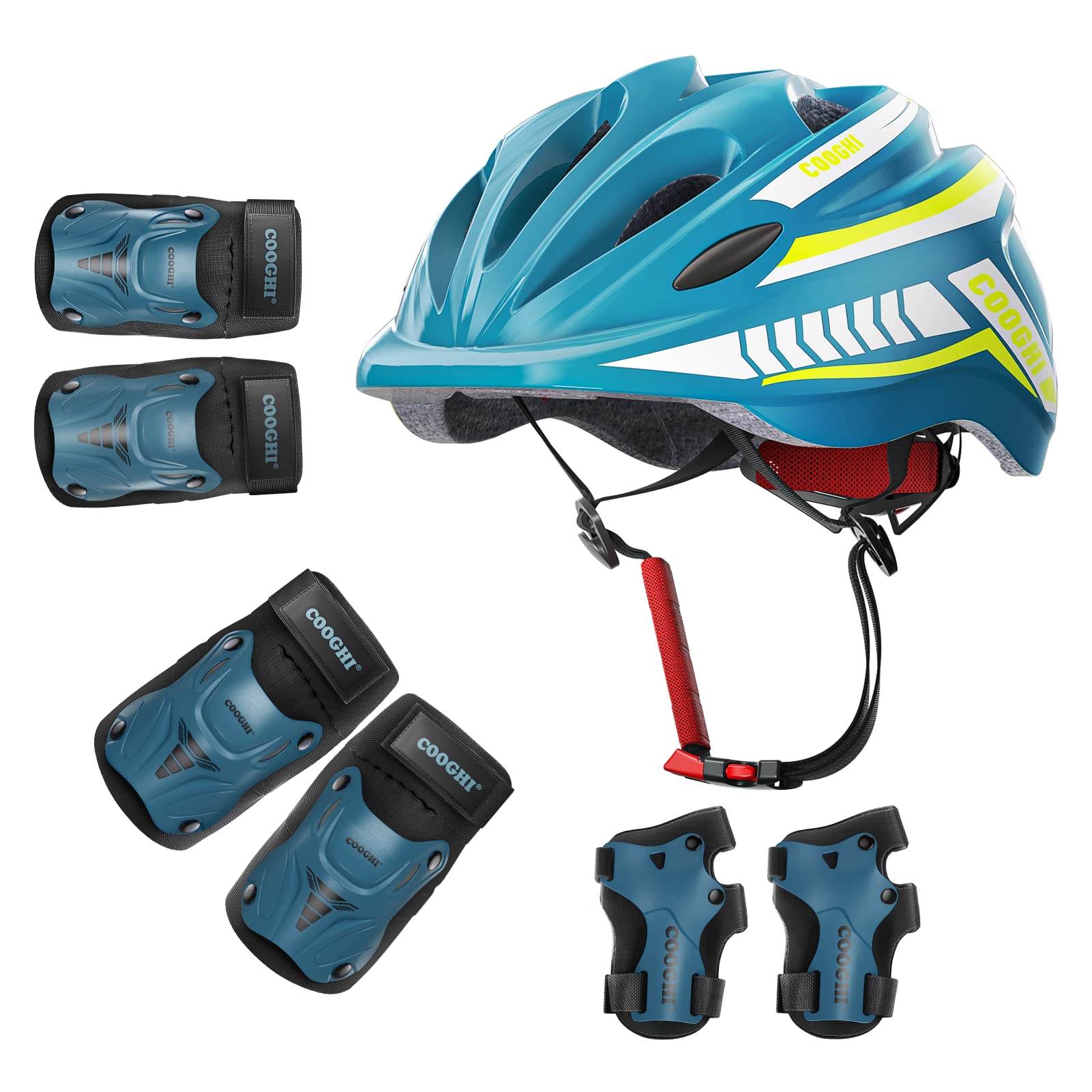 COOGHIKids Helmet Pads Set - Lightweight 1-Piece Bike Helmet (Ages 3-10) and Full Protective Gear Set Includes Knee Elbow Wrist Pads (Ages 3-6) for Scooter Skateboarding Skating Biking BMX Skiing