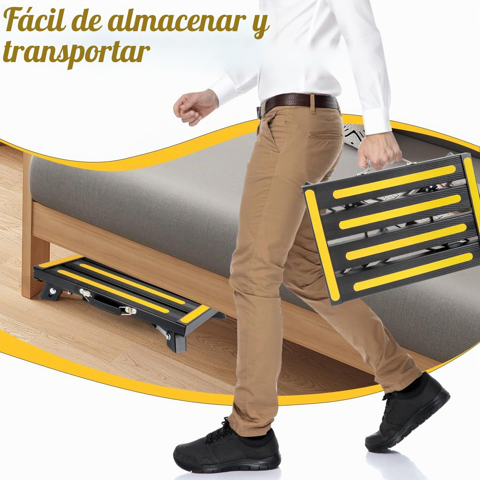 Taburete Plegable de Aluminio para Cocina, Baño, 42x30x3cm | Taburete Plegable con Alfombrilla Antideslizante, Altura Ajustable en 4 Niveles, Capacidad de Carga máxima de 250 kg Cam