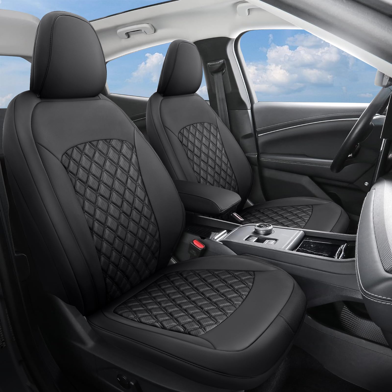 GIANT PANDA Customized Full Set Car Seat Covers for Ford Mustang Mach E 2021 2022 2023 2024, Faux Leather - (Black)