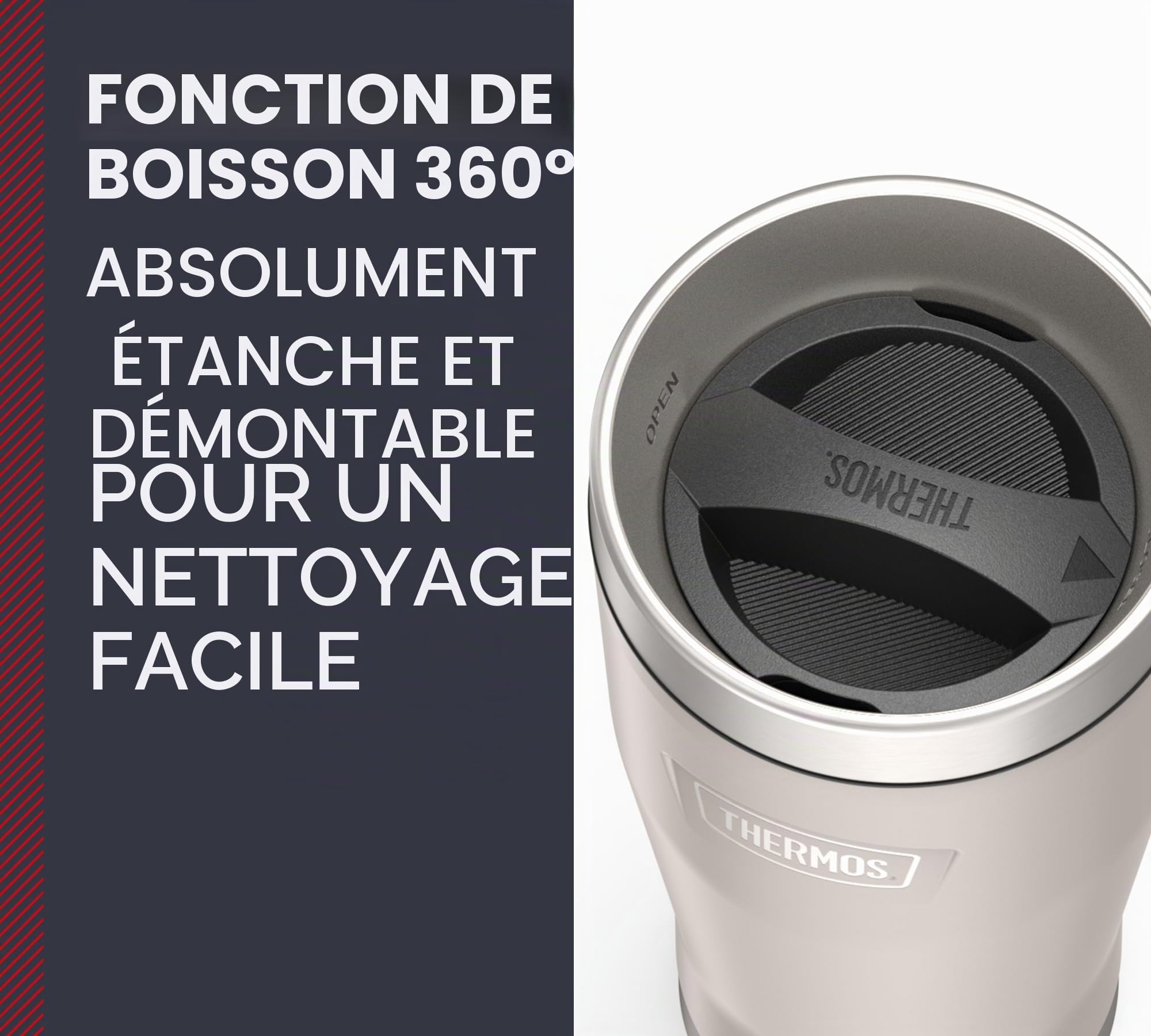 Thermos Icon MUG 0,47 l, beige/grès mat, gobelet isotherme, 470 ml, en acier inoxydable, 7 h chaud/22 h froid, passe au lave-vaisselle, entièrement étanche, sans BPA