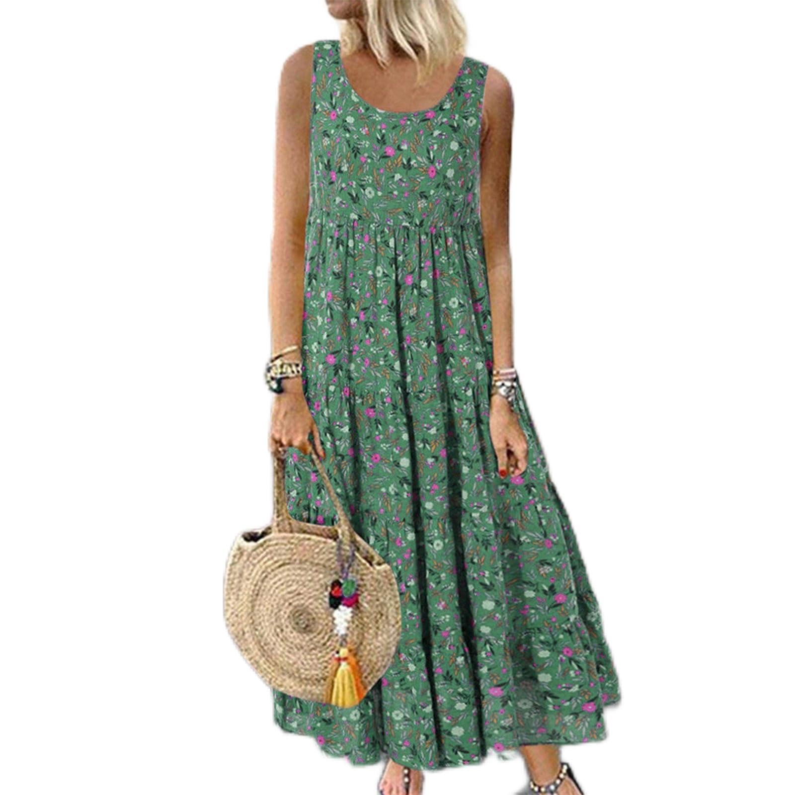 Cotton Shirred Dress Linen Dresses Summer Beachwear Curvy Coverups Loose Outfit Smocked Clothes Going Out Wear Hawaiian Cover Up Empire Line Clothing Flattering Co Ord Green L