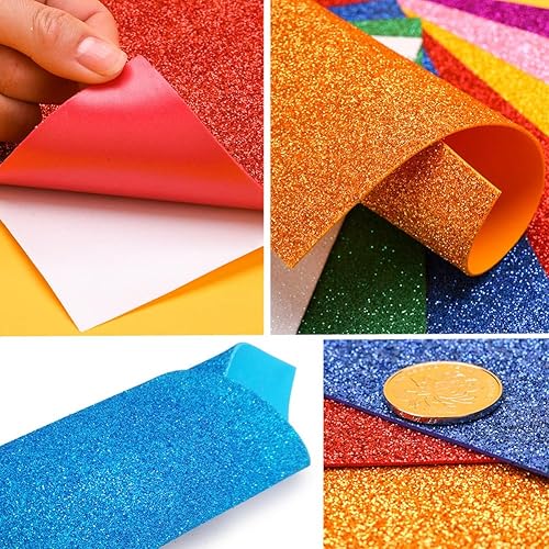 Vista 52 de 10 hojas de espuma con purpurina para manualidades, papel de cartulina A4, papel adhesivo autoadhesivo para construcción de Navidad, álbum de Azul
