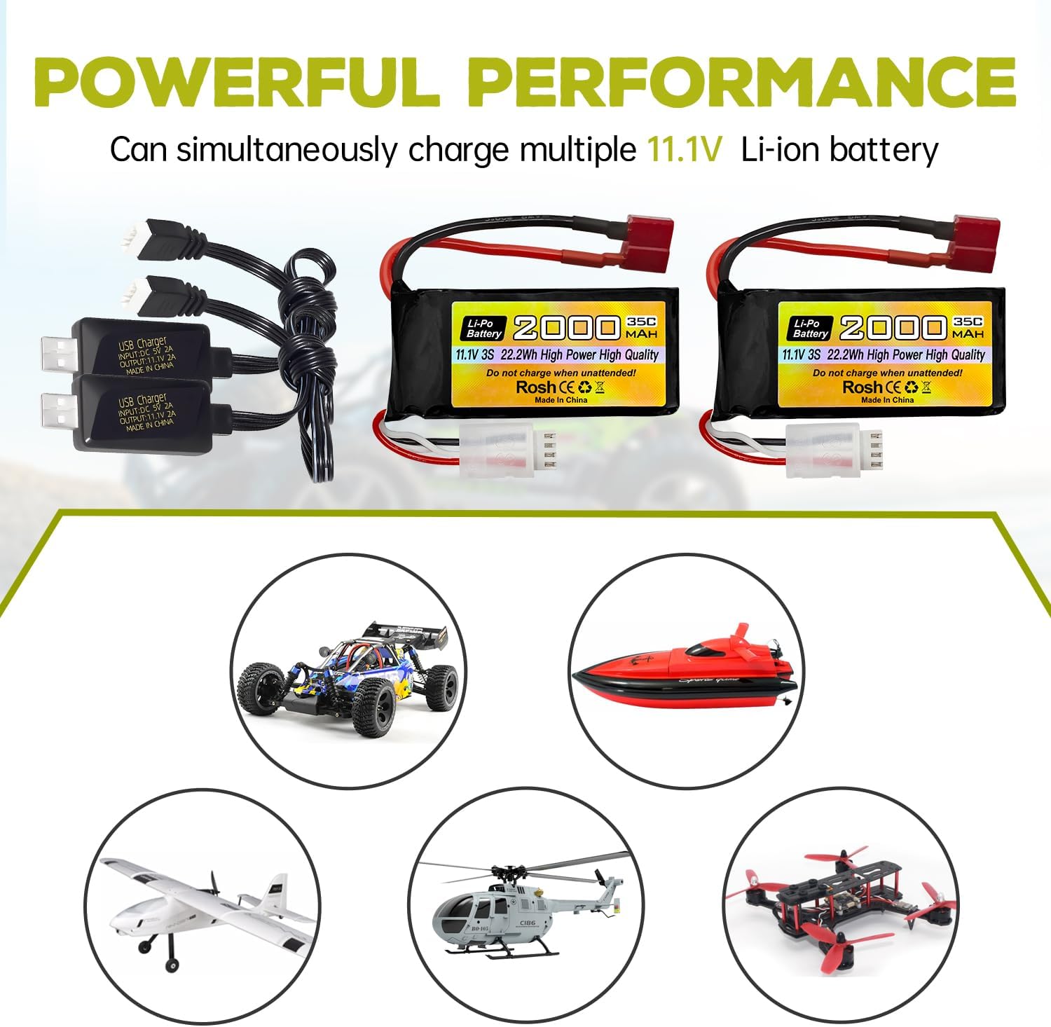 sea jump 2PCS 3S Lipo Battery 11.1V 2000mAh 35C with T Plug and USB Charging Cable Suitable for RC Cars, Trucks, RC Boats, RC Drones, Quadcopters, Helicopters, FPV Drones Battery