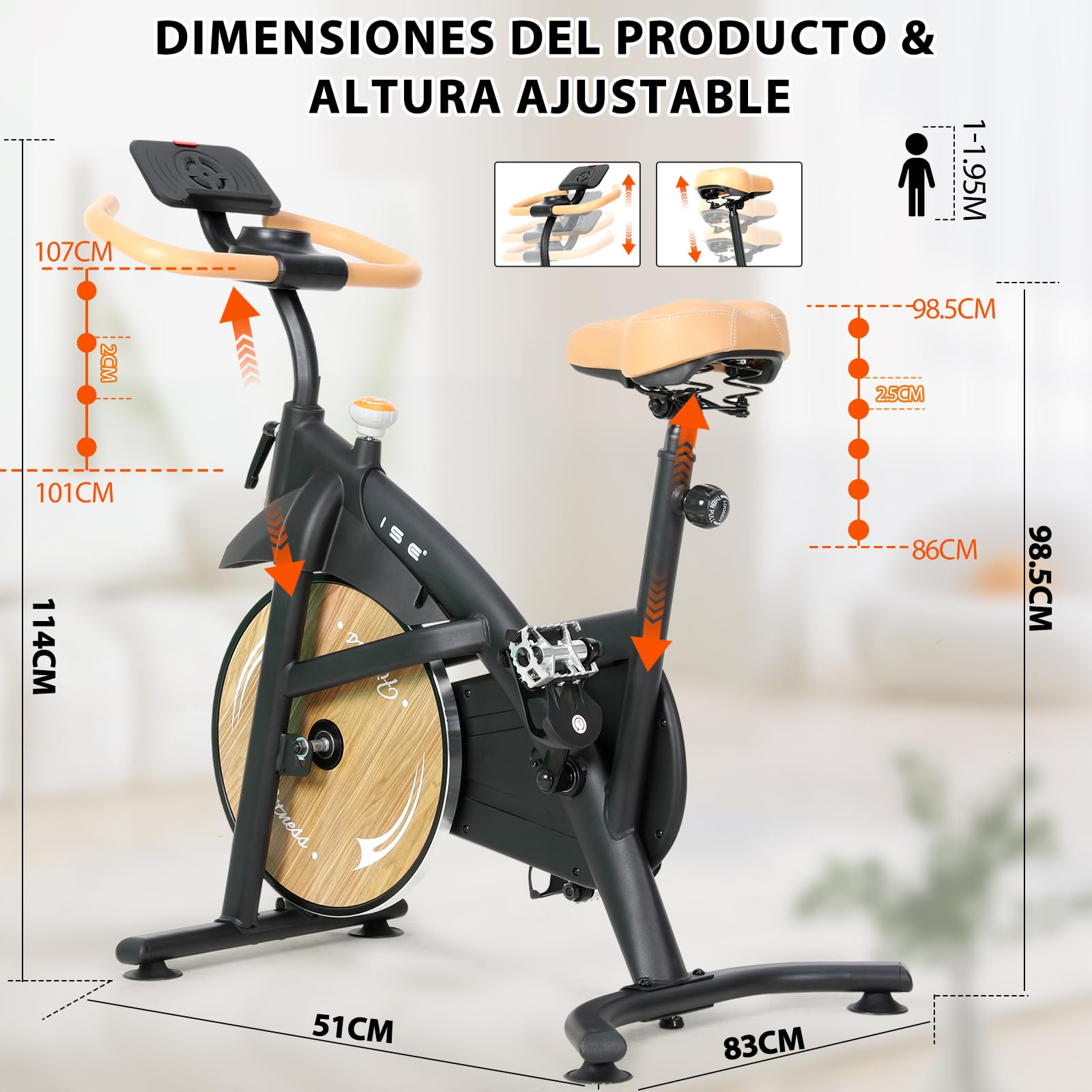 ISE Bicicleta Estática con Resistencia Magnética 8kg Volante,Bici Estatica con Pantalla LCD,Gran Soporte Para Tableta,Bicicletas Estaticas en Casa con Asiento Cómodo,Silencioso, Estabilidad,Max.130kg