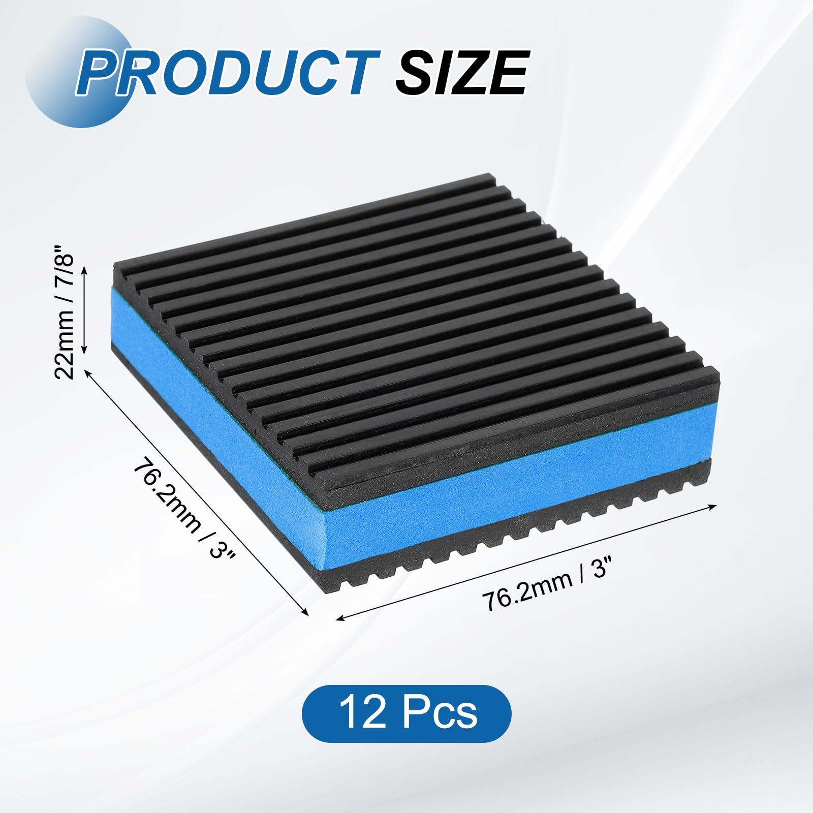 PATIKIL Almohadillas Antivibratorias Goma, 12Pcs Almohadillas Aislantes Vibración Cuadradas EVA Para Sistema HVAC Acondicionador Aire Compresor Aire Lavadora, Negro/Azul (3" x 3" x 7/8")